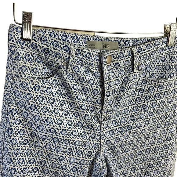TopShop Moto Leigh Pants W30 Blue and White Geometric Pattern Skinny Leg Pants - Picture 6 of 7